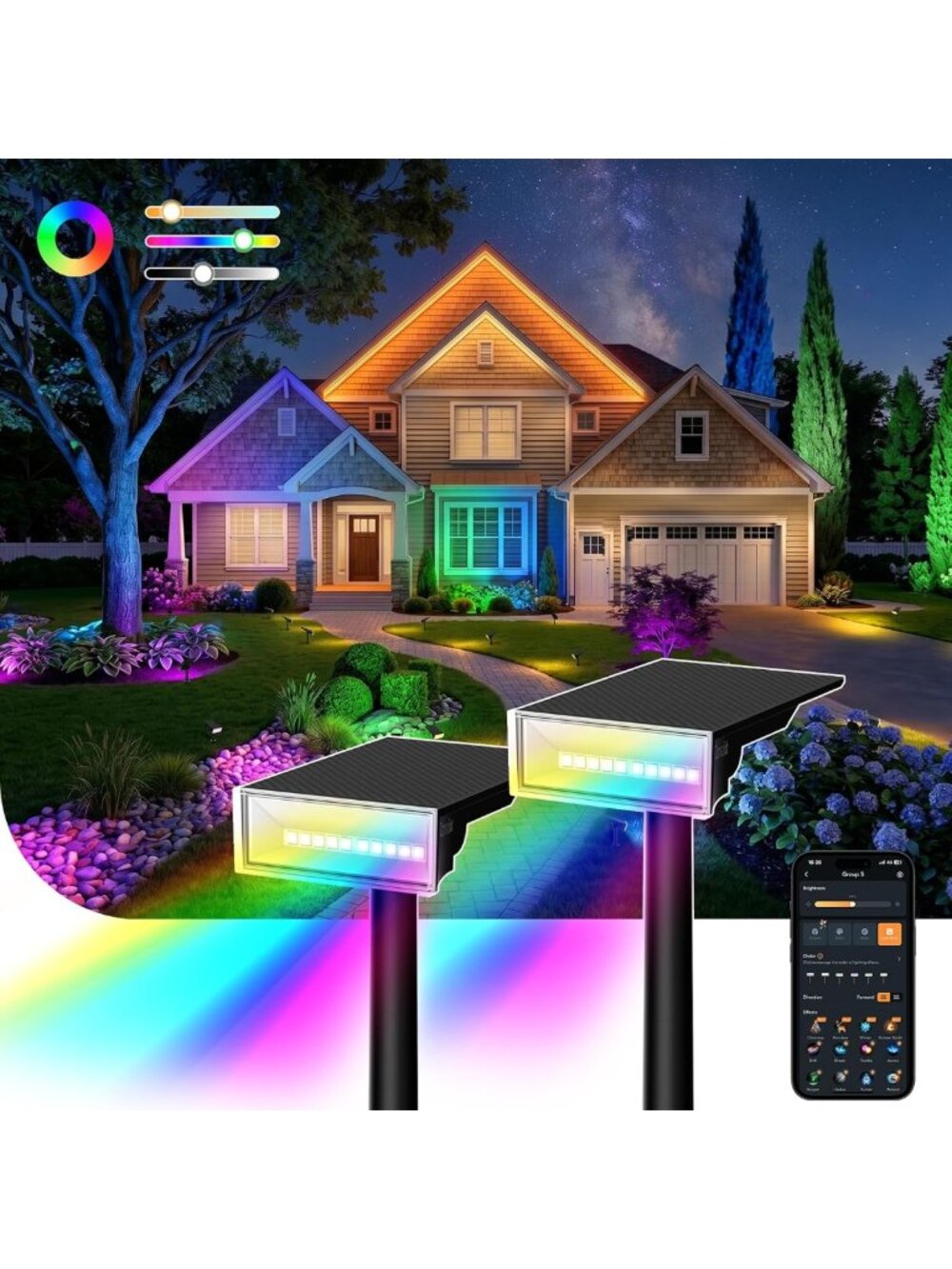 RGBTW Smart Solar Spot Lights for Outdoor Halloween Decor - Energy Efficient